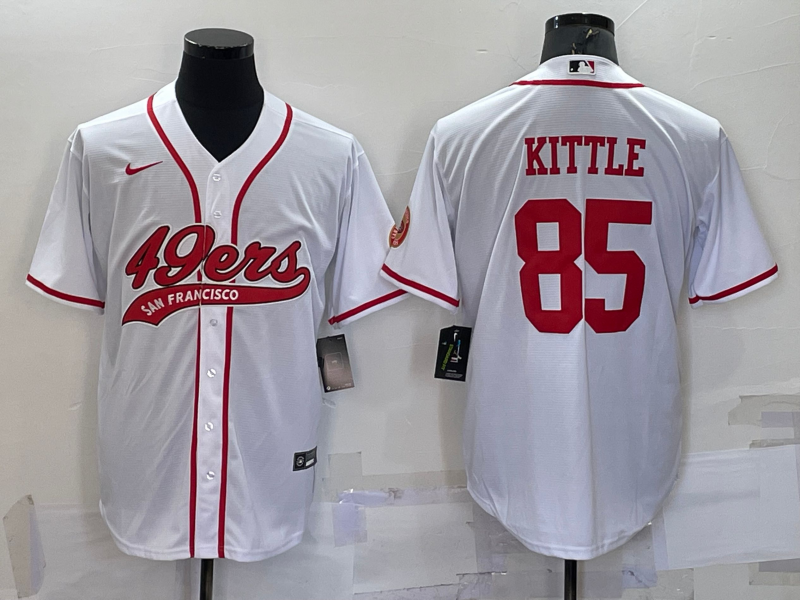 San Francisco 49ers #85 George Kittle White With Patch Cool Base Stitched Baseball Jersey