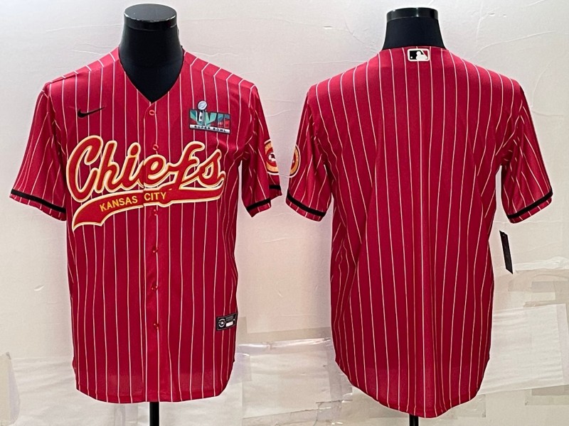 Kansas City Chiefs Blank Red With Super Bowl LVII Patch Cool Base Stitched Baseball Jersey