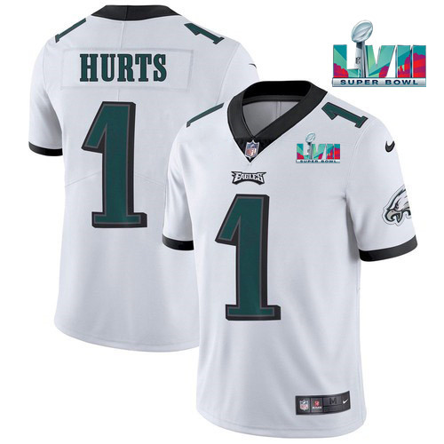 Philadelphia Eagles #1 Jalen Hurts White Super Bowl LVII Patch Vapor Untouchable Limited Stitched Je