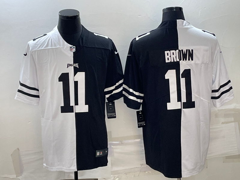 Philadelphia Eagles #11 A.J. Brown Black & White Split Limited Stitched Jersey