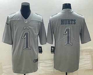 Philadelphia Eagles #1 Jalen Hurts Gray Atmosphere Fashion Stitched Jersey