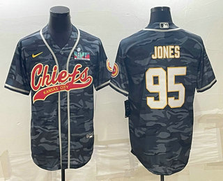 Kansas City Chiefs #95 Chris Jones Grey Camo With Super Bowl LVII Patch Cool Base Stitched Baseball