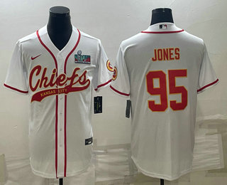 Kansas City Chiefs #95 Chris Jones White With Super Bowl LVII Patch Cool Base Stitched Baseball Jers