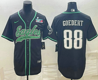 Philadelphia Eagles #88 Dallas Goedert Black With Super Bowl LVII Patch Cool Base Stitched Baseball