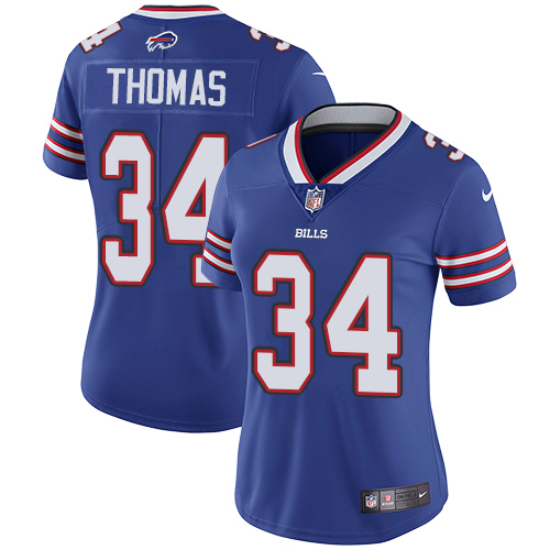 Nike Bills #34 Thurman Thomas Royal Blue Team Color Women's Stitched NFL Vapor Untouchable Limited J