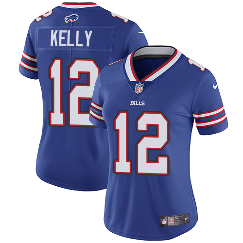 Nike Bills #12 Jim Kelly Royal Blue Team Color Women's Stitched NFL Vapor Untouchable Limited Jersey