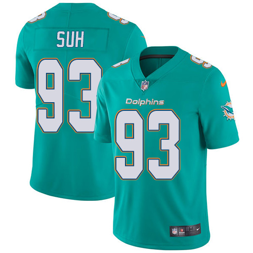 Nike Dolphins #93 Ndamukong Suh Aqua Green Team Color Men's Stitched NFL Vapor Untouchable Limited J