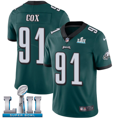 Nike Eagles #91 Fletcher Cox Midnight Green Team Color Super Bowl LII Men's Stitched NFL Vapor Untou