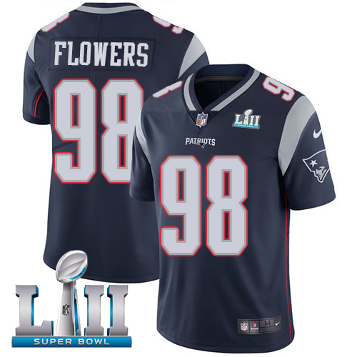 Nike Patriots #98 Trey Flowers Navy Blue Team Color Super Bowl LII Men's Stitched NFL Vapor Untoucha