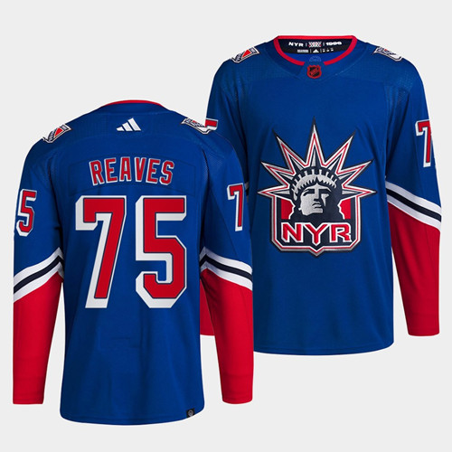 New York Rangers #75 Ryan Reaves Blue 2022 Reverse Retro Stitched Jersey