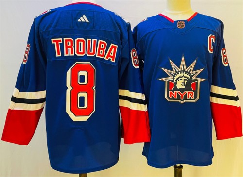 New York Rangers #8 Jacob Trouba Blue 2022-23 Reverse Retro Stitched Jersey