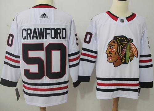 Adidas Blackhawks #50 Corey Crawford White Road Authentic Stitched NHL Jersey