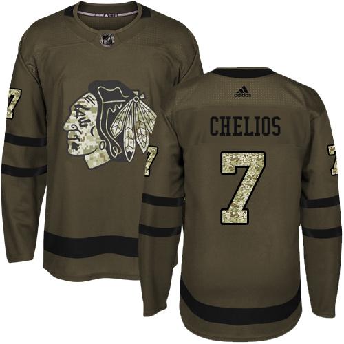 Adidas Blackhawks #7 Chris Chelios Green Salute to Service Stitched NHL Jersey