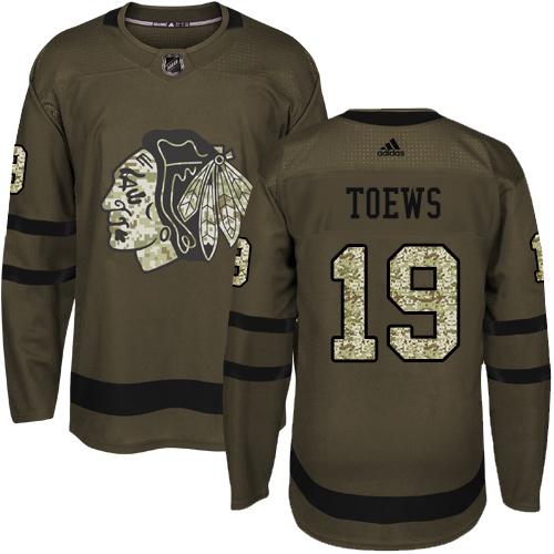 Adidas Blackhawks #19 Jonathan Toews Green Salute to Service Stitched NHL Jersey