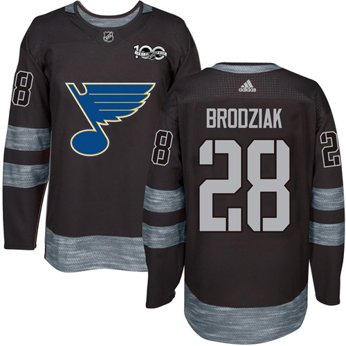 Adidas Blues #28 Kyle Brodziak Black 1917-2017 100th Anniversary Stitched NHL Jersey