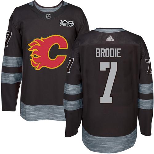 Adidas Flames #7 TJ Brodie Black 1917-2017 100th Anniversary Stitched NHL Jersey