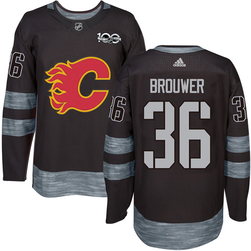 Adidas Flames #36 Troy Brouwer Black 1917-2017 100th Anniversary Stitched NHL Jersey