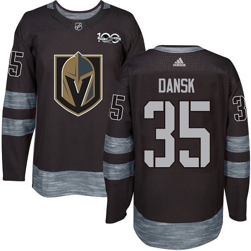 Adidas Golden Knights #35 Oscar Dansk Black 1917-2017 100th Anniversary Stitched NHL Jersey