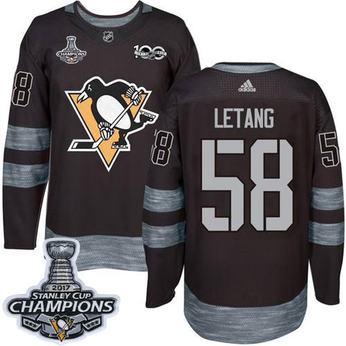 Adidas Penguins #58 Kris Letang Black 1917-2017 100th Anniversary Stanley Cup Finals Champions Stitc