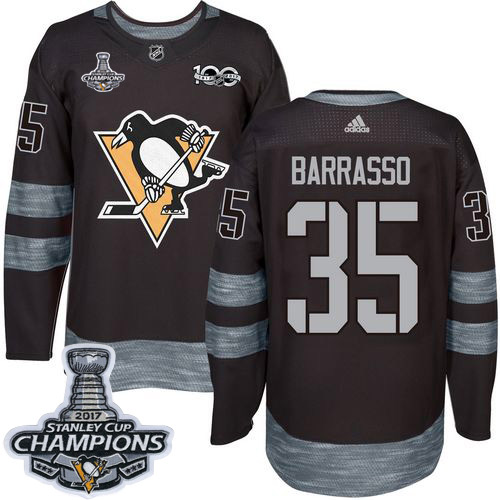 Adidas Penguins #35 Tom Barrasso Black 1917-2017 100th Anniversary Stanley Cup Finals Champions Stit