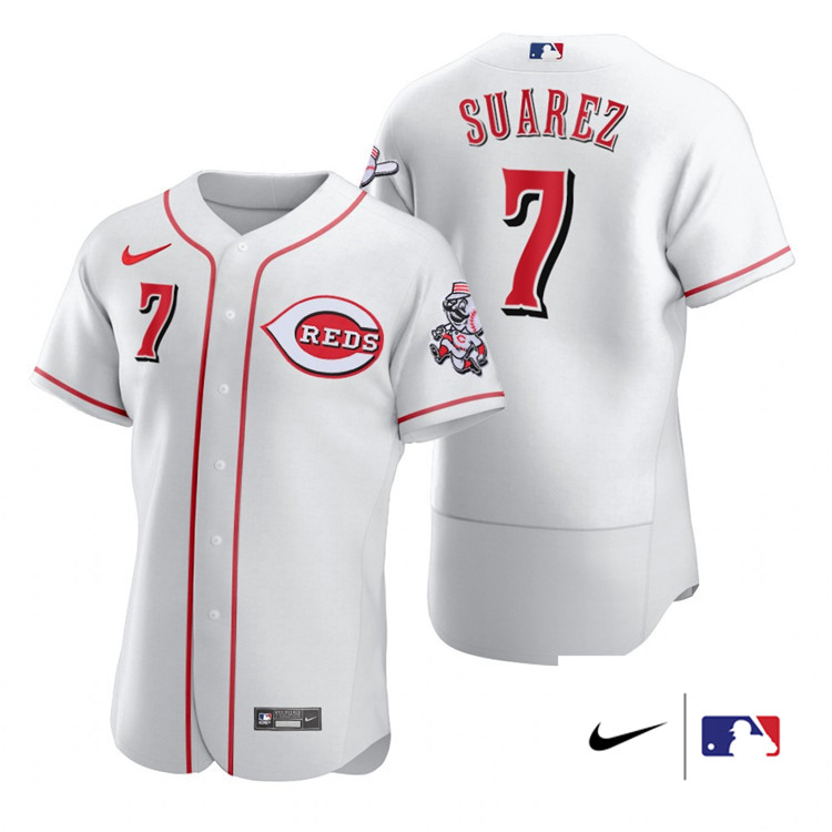 Nike Men #7 Eugenio Suarez Cincinnati Reds Authentics Baesball Jerseys Sale-White