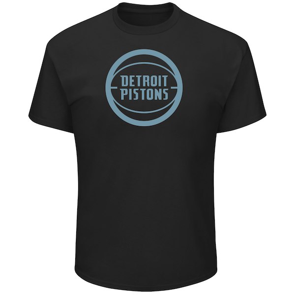 Detroit Pistons Majestic Black Tek Patch Reflective T-Shirt