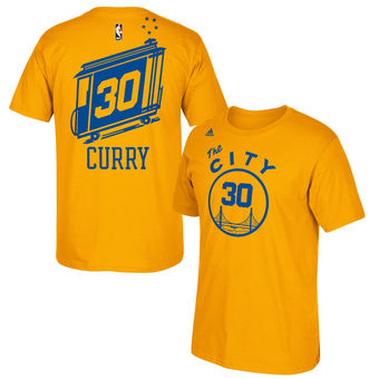 Golden State Warriors 30 Stephen Curry adidas Gold Hardwood Classics Name & Number T-Shirt