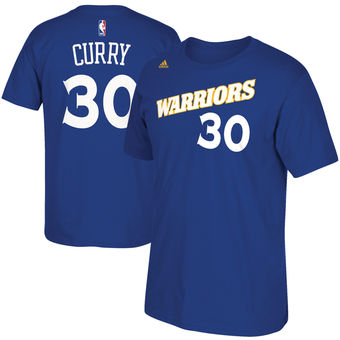 Golden State Warriors 30 Stephen Curry adidas Royal Stretch Crossover Name & Number T-Shirt