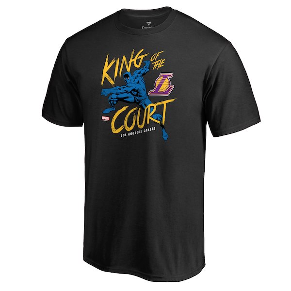 Los Angeles Lakers Fanatics Branded Black Marvel Black Panther King of the Court T-Shirt