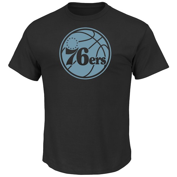 Philadelphia 76ers Majestic Black Tek Patch Reflective T-Shirt