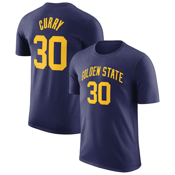 Golden State Warriors #30 Stephen Curry Navy 2022-23 Statement Edition Name & Number T-Shirt